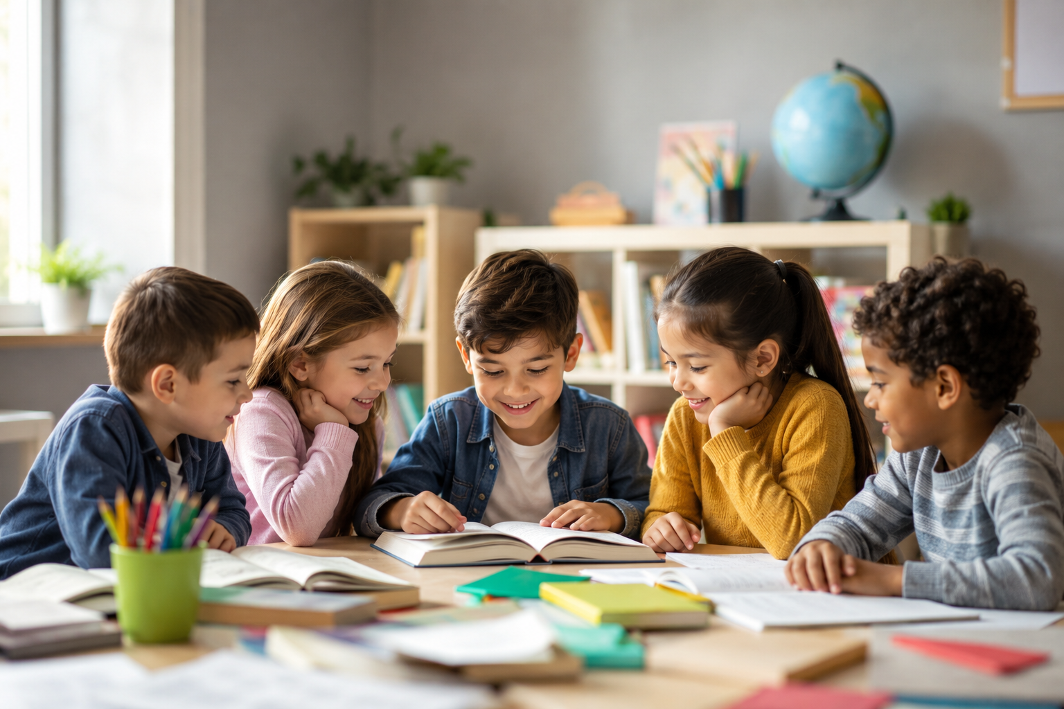 Educational professional guiding a child through a learning exercise