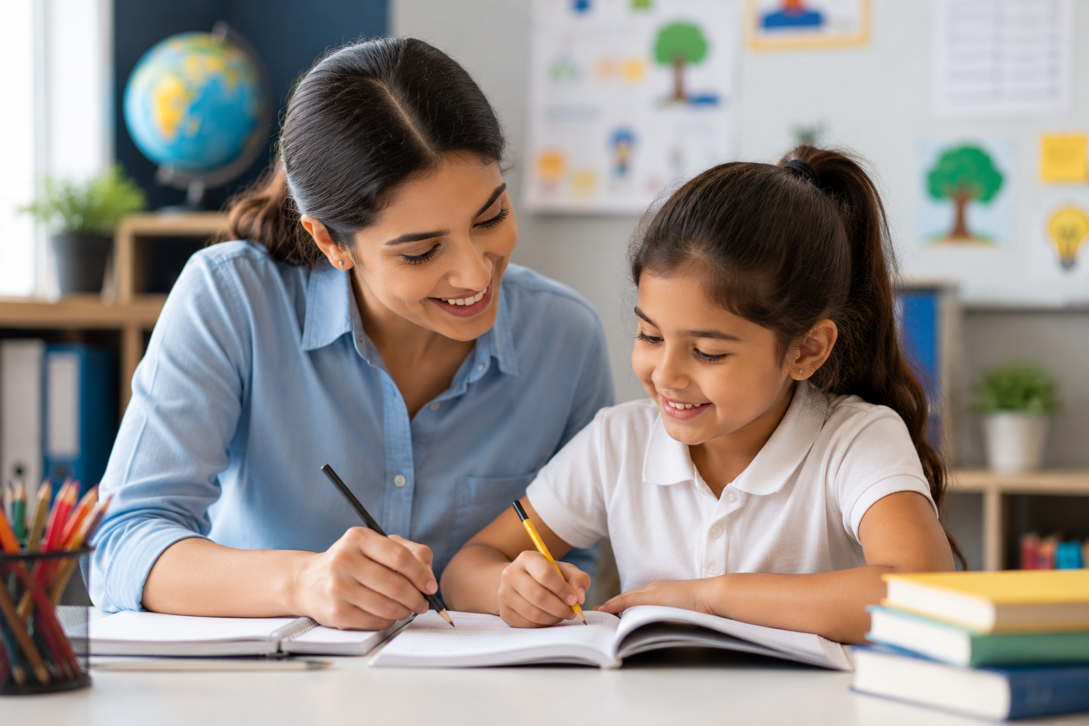 Teacher and child sharing a positive reading activity